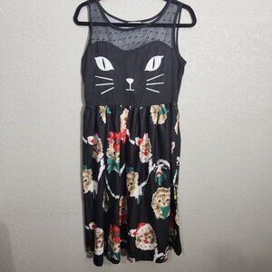 Pretty Girl Dress Cat Christmas Mesh Yoke Sleeveless Large Cat Lady